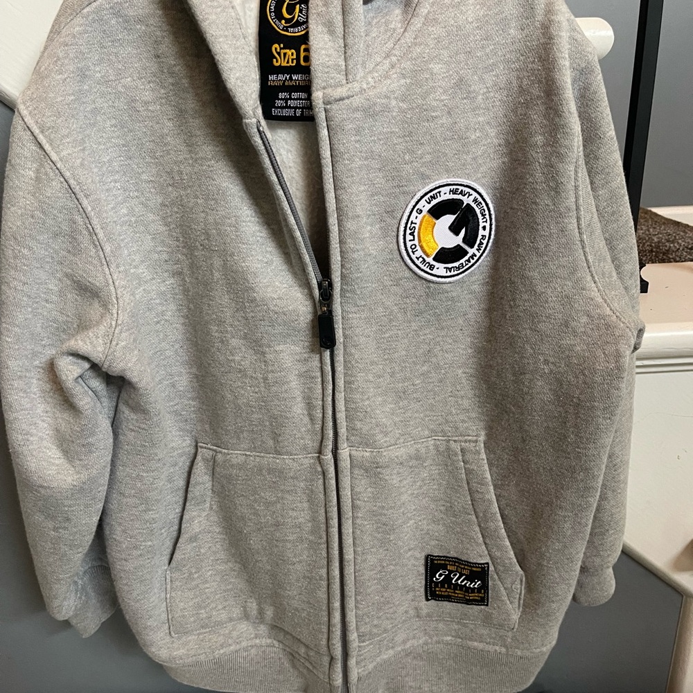 Kids Gray Zip-Up Hoodie with Patch